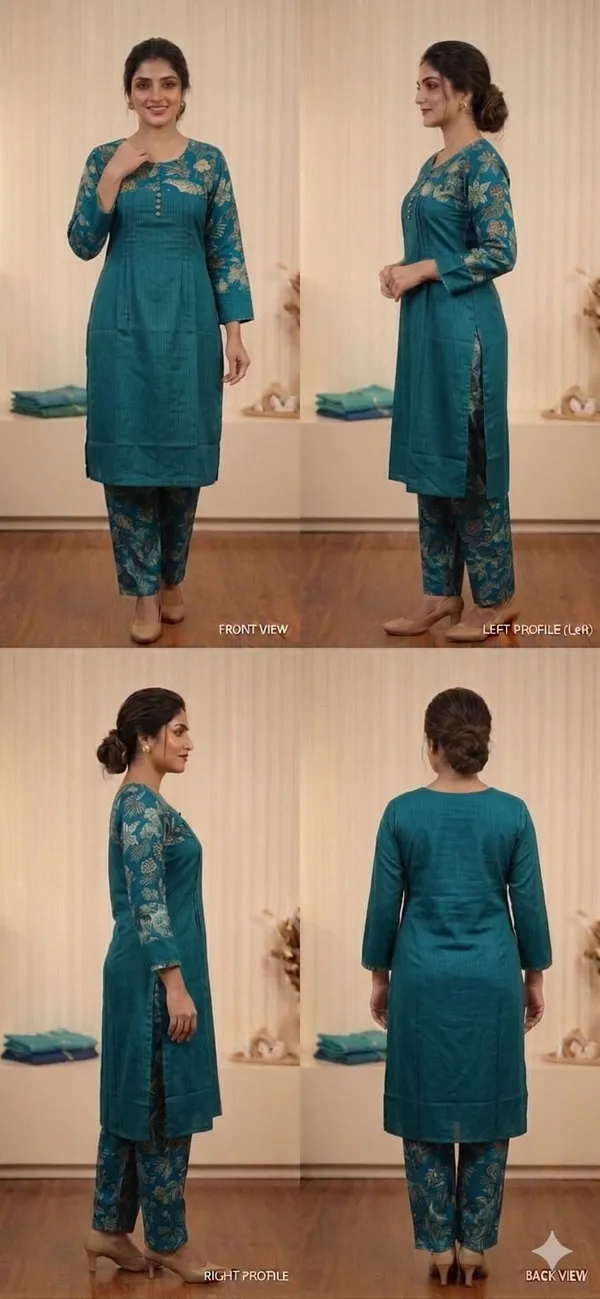 Teal_Floral_Print_Straight_Kurta_Pant_Set_For_Women