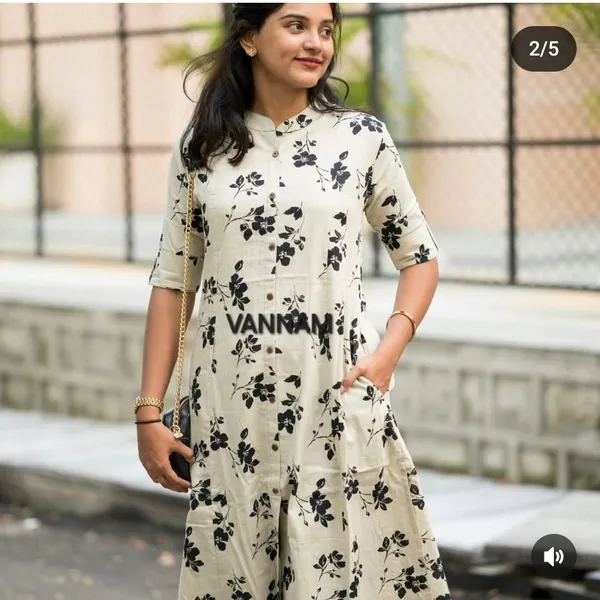 Off_White_A_Line_Floral_Print_Button_Down_Kurti_For_Women