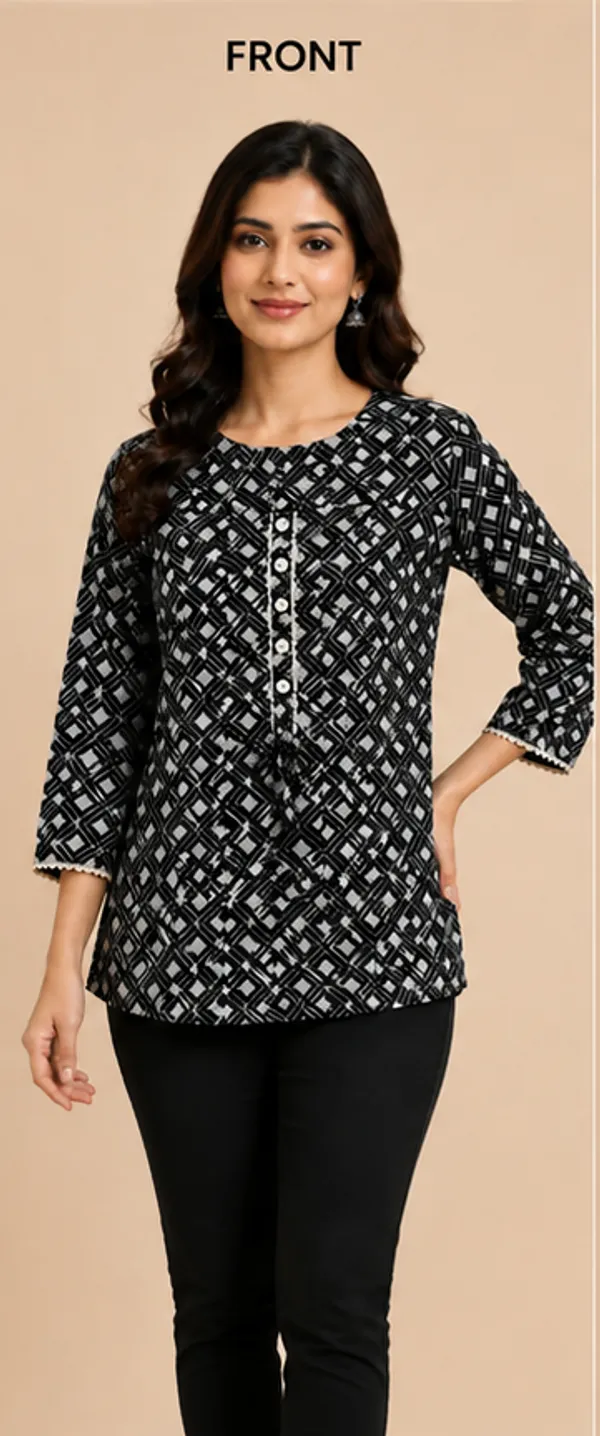 Black_Geometric_Print_A_Line_Top_For_Women