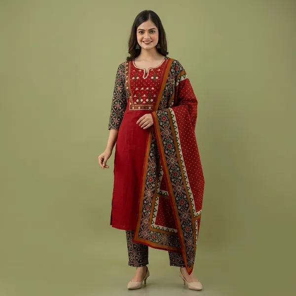 Red_And_Black_Printed_Salwar_Suit_Set_For_Women