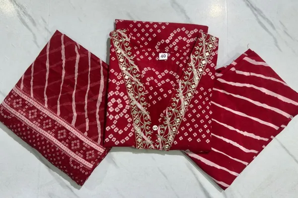 Red_Bandhani_Print_Kurta_Set_For_Women