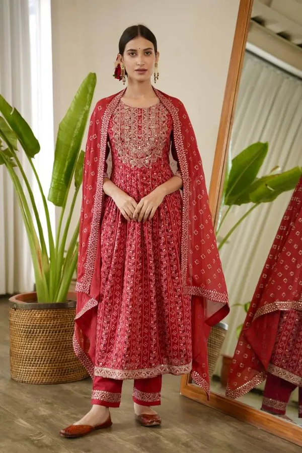 Red_Bandhani_Embroidered_Anarkali_Suit_Set_For_Women