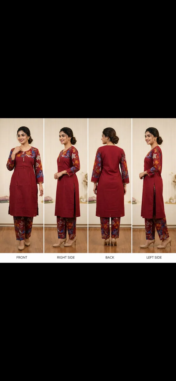 Maroon_Floral_Print_Straight_Kurta_Set_For_Women