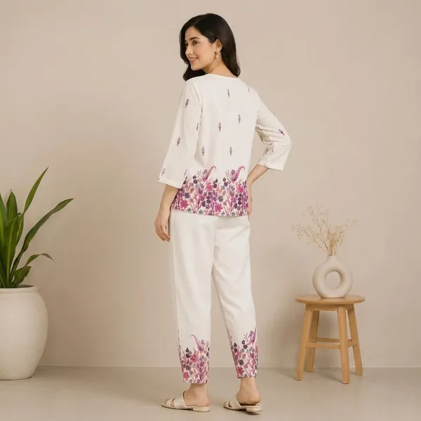 White_Relaxed_Fit_Floral_Print_Night_Suit_Set_For_Women