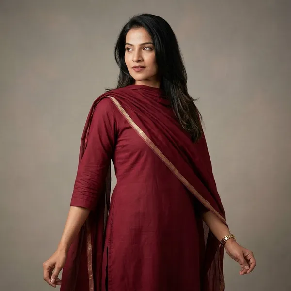 Maroon_Blend_Straight_Kurta_Set_For_Women