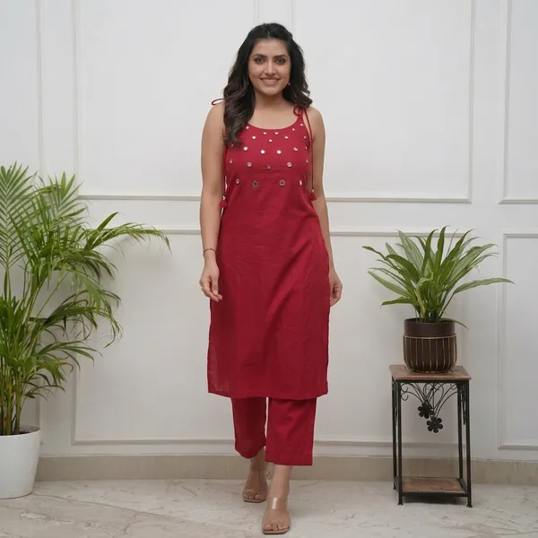 Maroon_Embellished_Sleeveless_Kurta_Set_For_Women
