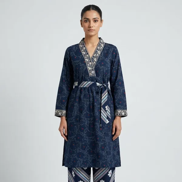 Navy_Blue_Floral_Print_Kurta_Set_For_Women