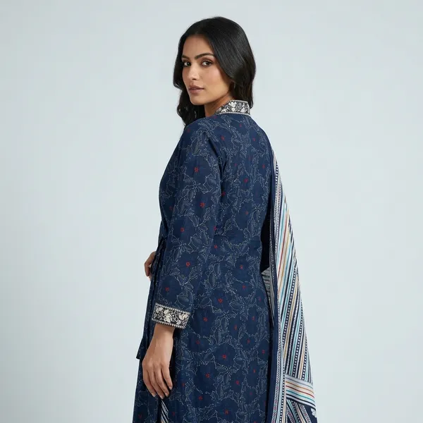 Navy_Blue_Floral_Print_Kurta_Set_For_Women