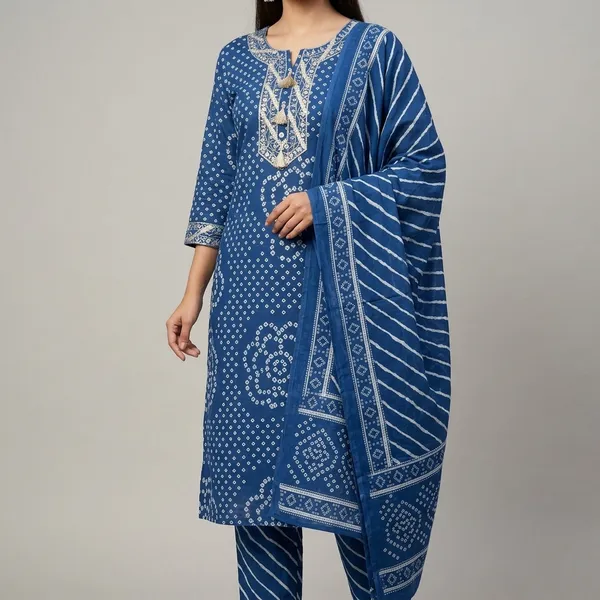 Blue_Bandhani_Print_Ethnic_Suit_Set_For_Women