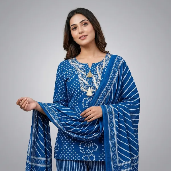 Blue_Bandhani_Print_Ethnic_Suit_Set_For_Women