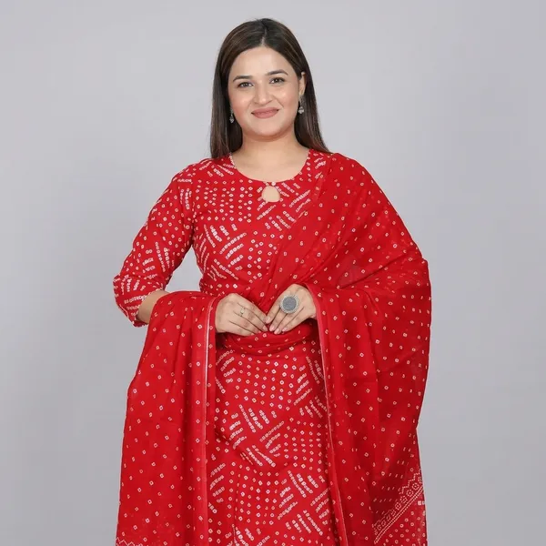 Red_Bandhani_Print_Kurta_Set_For_Women
