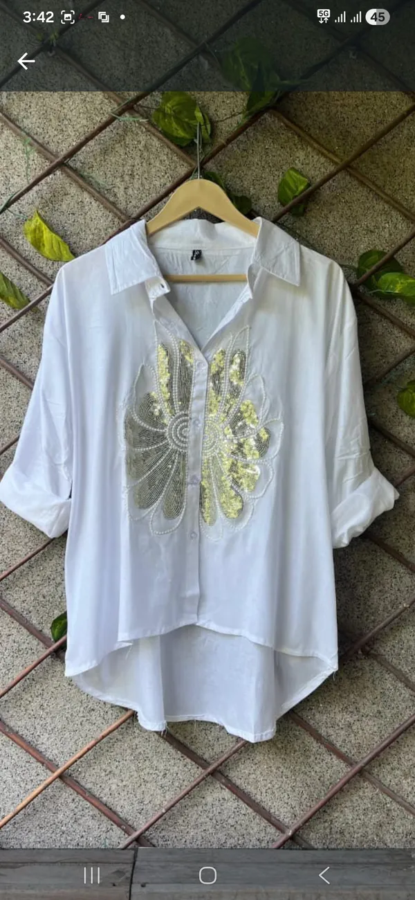 White_Rayon_Relaxed_Floral_Embellished_High-Low_Shirt_For_Women