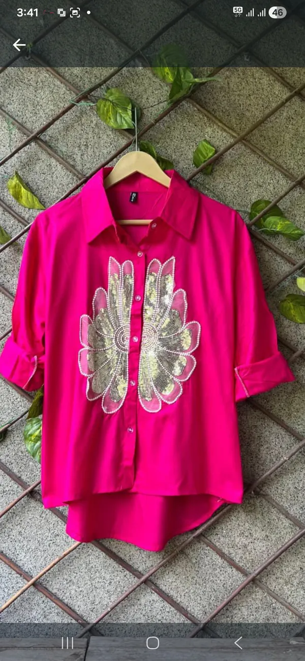 Pink_Rayon_Relaxed_Sequin_Floral_Embellished_High-Low_Shirt_For_Women
