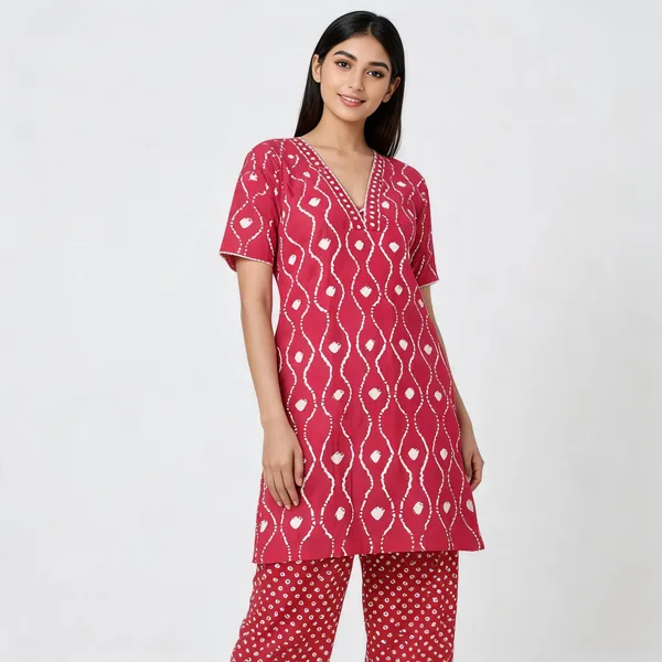 Pink_Cotton_Straight_Bandhani_Print_Kurta_Set_For_Women