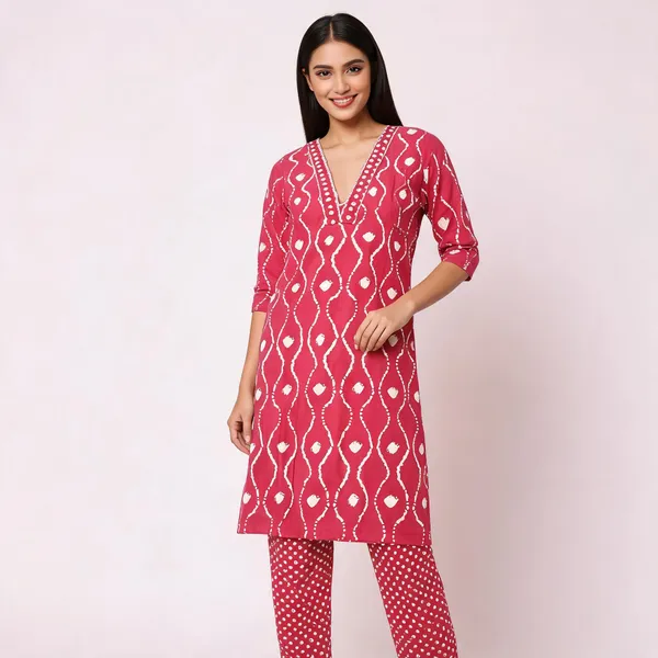 Pink_Cotton_Straight_Bandhani_Print_Kurta_Set_For_Women