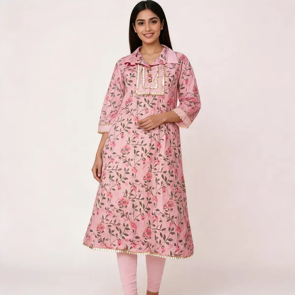 Pink_Cotton_Straight_Floral_Print_Sequin_Embellished_Kurta_For_Women