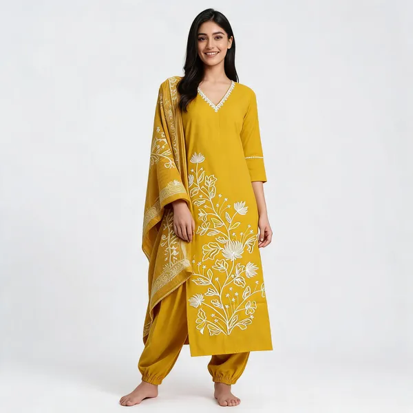Mustard_Yellow_Cotton_Straight_Embroidered_Kurta_Set_With_Dupatta_For_Women