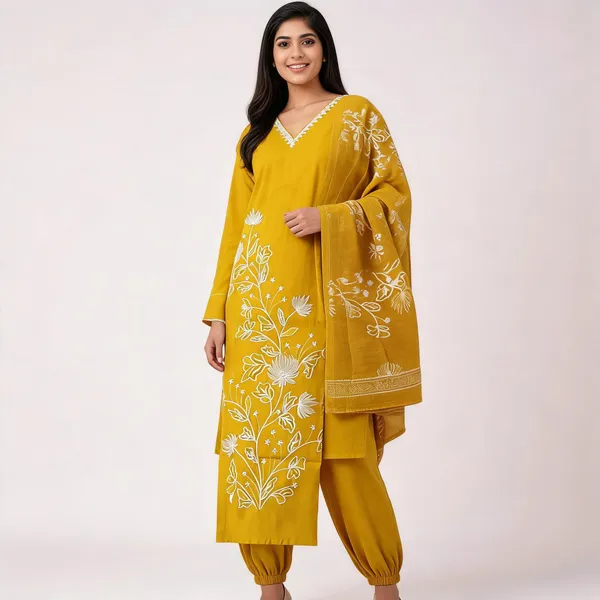 Mustard_Yellow_Cotton_Straight_Embroidered_Kurta_Set_With_Dupatta_For_Women