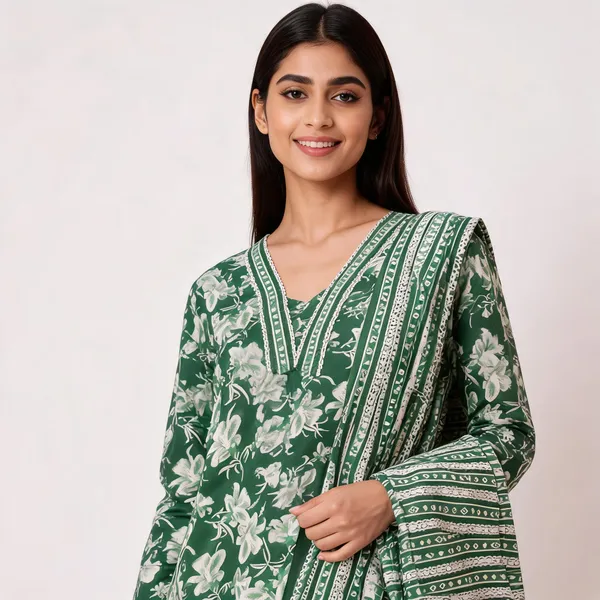 Green_Cotton_Floral_Print_Suit_Set_For_Women