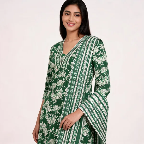 Green_Cotton_Floral_Print_Suit_Set_For_Women