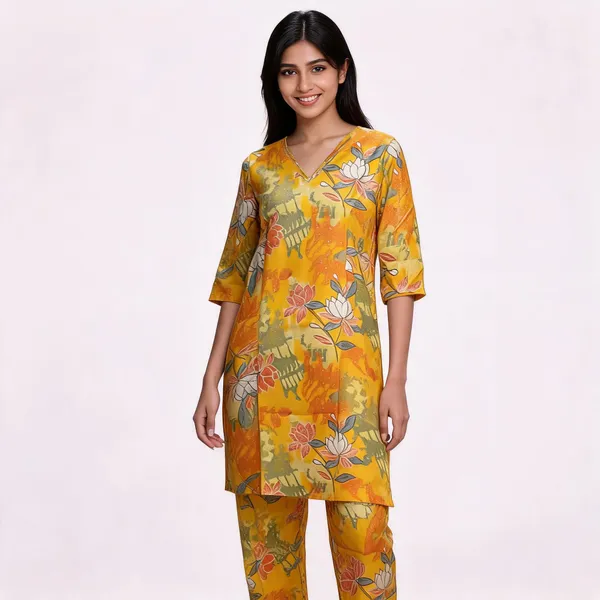 Yellow_Cotton_Floral_Print_Kurta_Set_For_Women