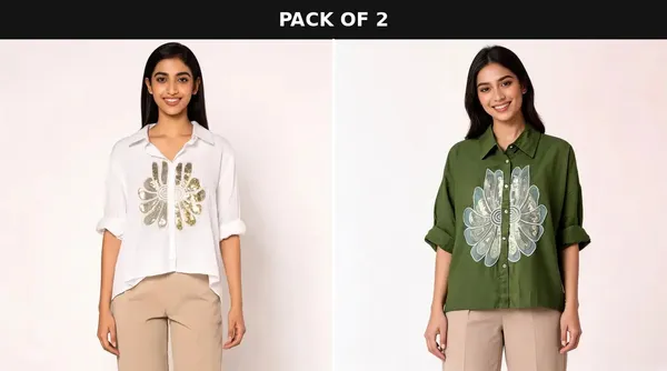 White_&_Green_Floral_Rayon_High-Low_Shirt_Duo__(Pack_of_2)
