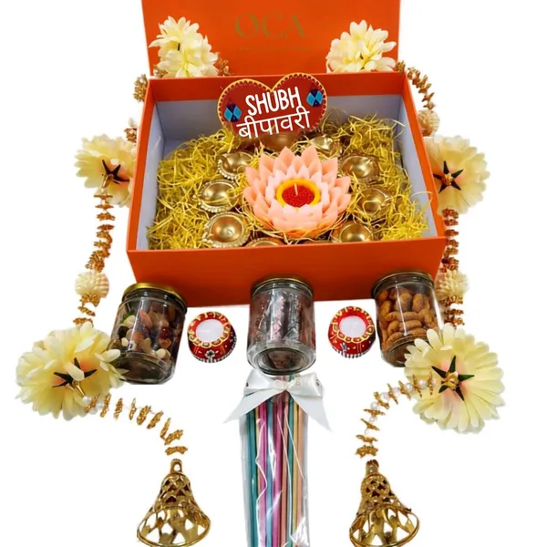 Diwali_Gift_Hamper_with_Brass_Diya,_Lotus_Candle_&_Decorative_Toran