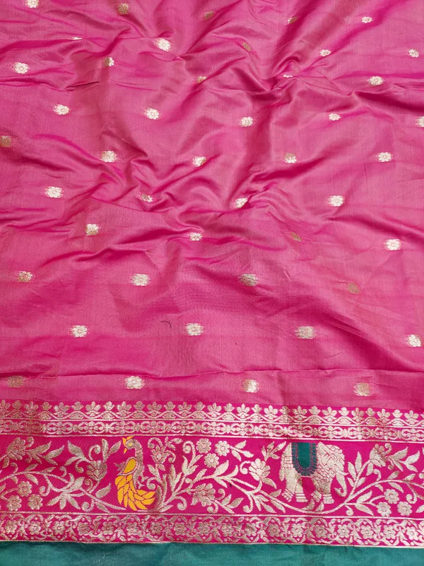 Turquoise_Pink_Patterned_Saree_With_Blouse_Piece_for_Women