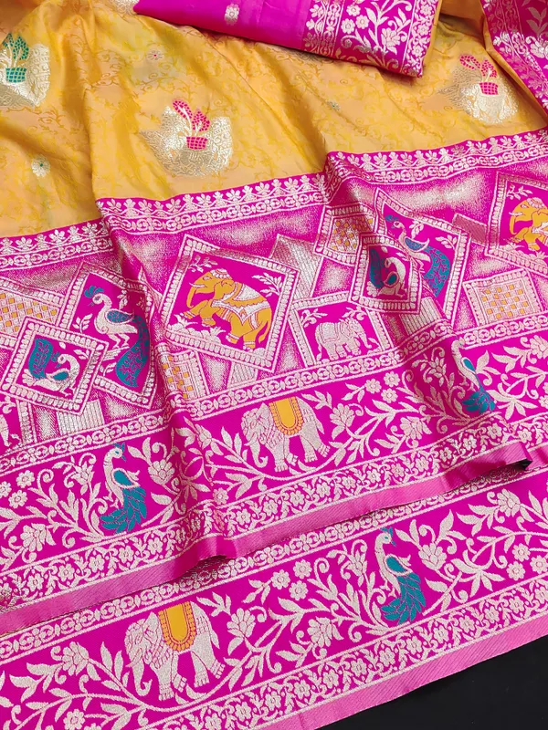 Pink_And_Mustard_Woven_Saree_for_Women