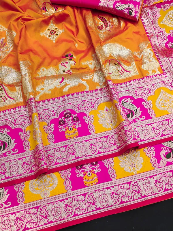 Pink_Banarasi_Silk_Saree_And_Unstitched_Blouse_For_Women