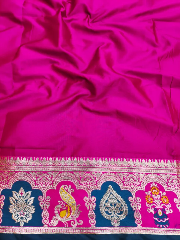 Petrol_And_Rani_Banarasi_Silk_Saree_And_Unstitched_Blouse_For_Women