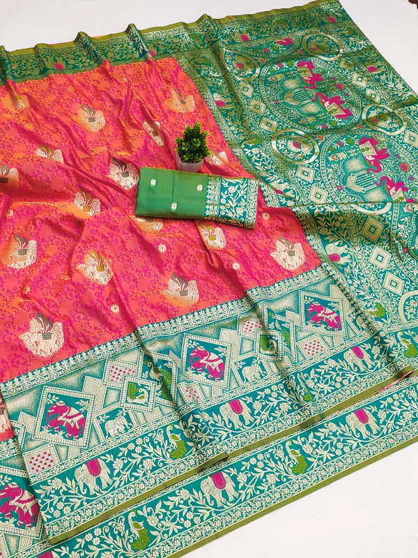 Pink_Green_Printed_Saree_for_Women