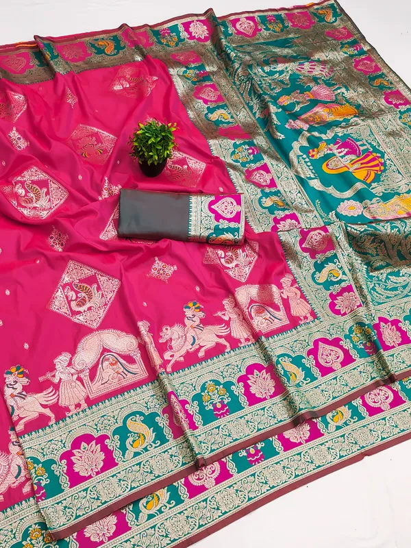 Rani_And_Green_Banarasi_Silk_Saree_And_Unstitched_Blouse_For_Women