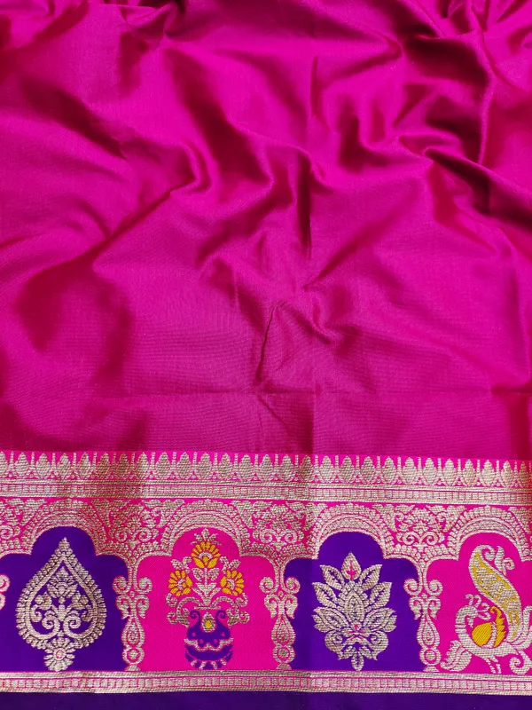 Purple_And_Rani_Banarasi_Silk_Saree_And_Unstitched_Blouse_For_Women