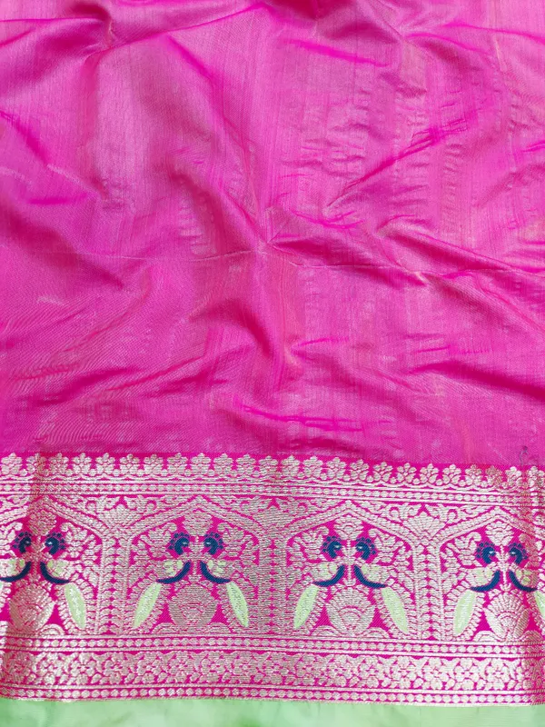 Pista_And_Rani_Banarasi_Silk_Saree_And_Unstitched_Blouse_For_Women