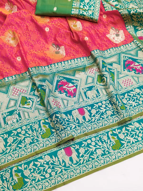 Pink_Green_Printed_Saree_for_Women