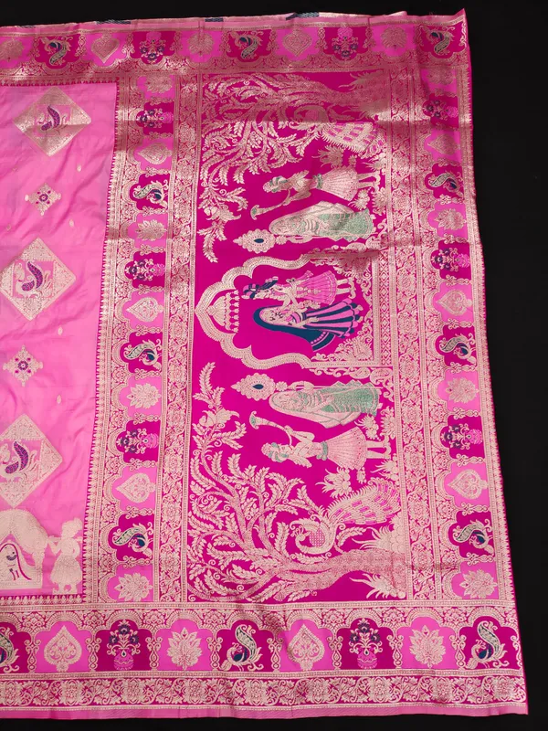 Deep_Pink_And_Pink_Banarasi_Silk_Saree_And_Unstitched_Blouse_For_Women
