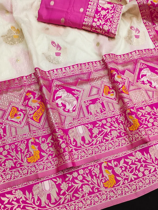 White_And_Pink_Traditional_Saree_for_Women