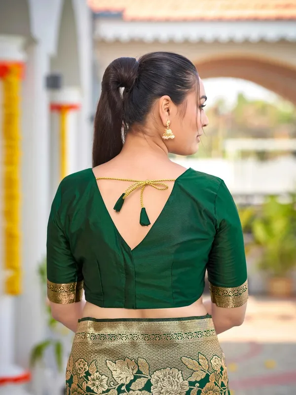 Bottle_Green_Golden_Floral_Silk_Saree_|_Wedding_Saree