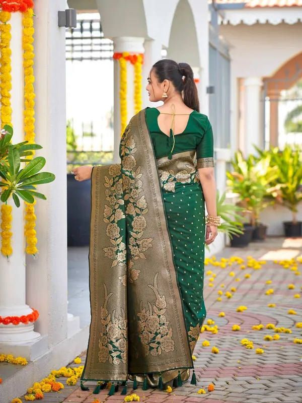 Bottle_Green_Golden_Floral_Silk_Saree_|_Wedding_Saree
