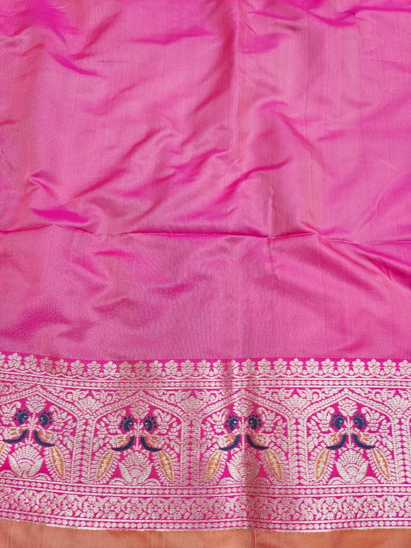 Orange_And_Pink_Banarasi_Silk_Saree_And_Unstitched_Blouse_For_Women