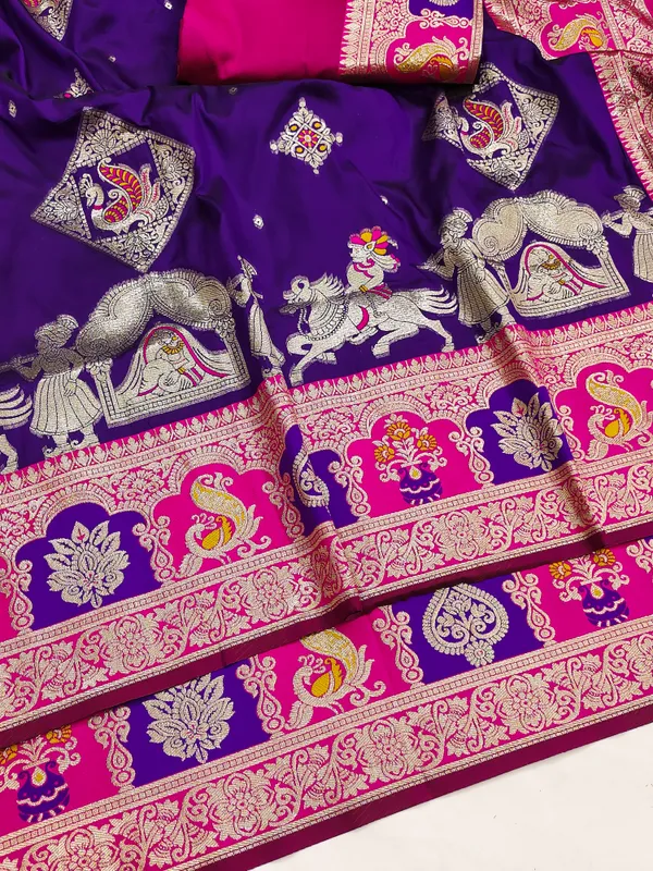 Purple_And_Rani_Banarasi_Silk_Saree_And_Unstitched_Blouse_For_Women