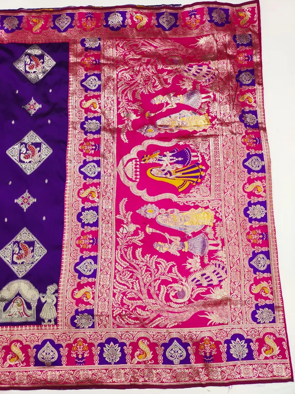 Purple_And_Rani_Banarasi_Silk_Saree_And_Unstitched_Blouse_For_Women