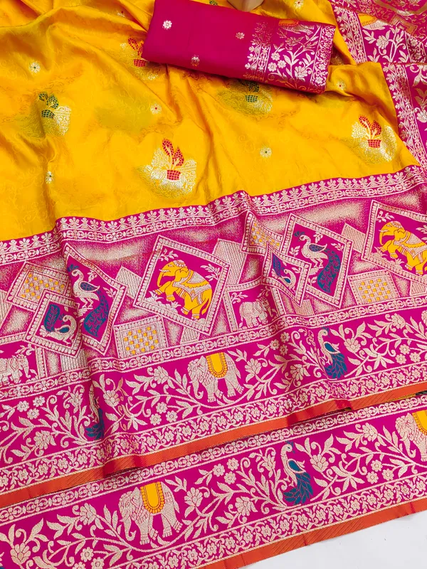 Pink_And_Yellow_Traditional_Motif_Saree_for_Women