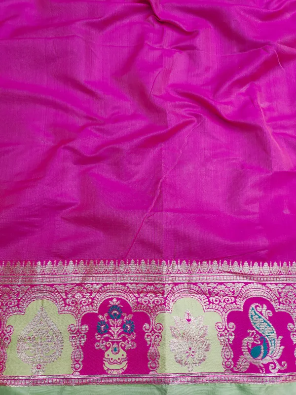 Pista_And_Rani_Banarasi_Silk_Saree_And_Unstitched_Blouse_For_Women