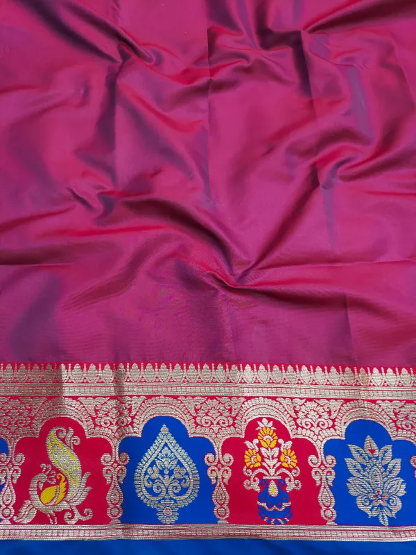 Royal_Blue_And_Rani_Banarasi_Silk_Saree_And_Unstitched_Blouse_For_Women