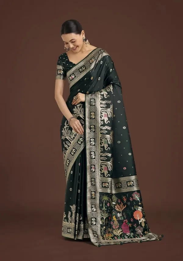 Elegant_Dark_Green_Saree_with_Designer_Border