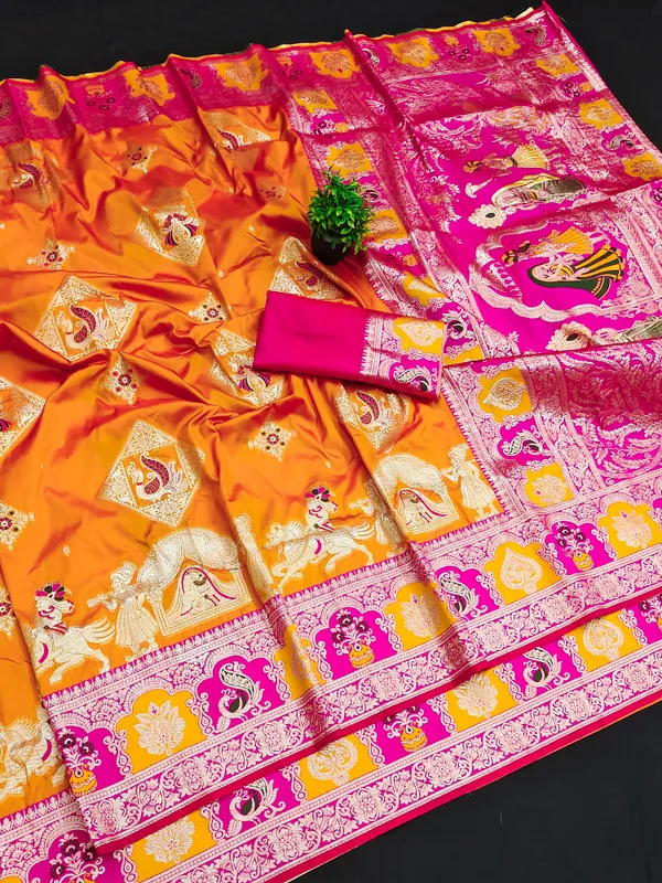 Pink_Banarasi_Silk_Saree_And_Unstitched_Blouse_For_Women
