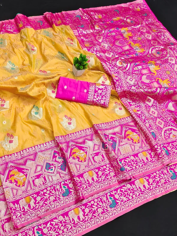 Pink_And_Mustard_Woven_Saree_for_Women