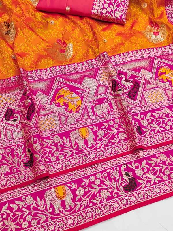 Pink_And_Orange_Woven_Saree_for_Women